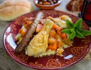 Couscous de légumes,  Merguez & Poulet.