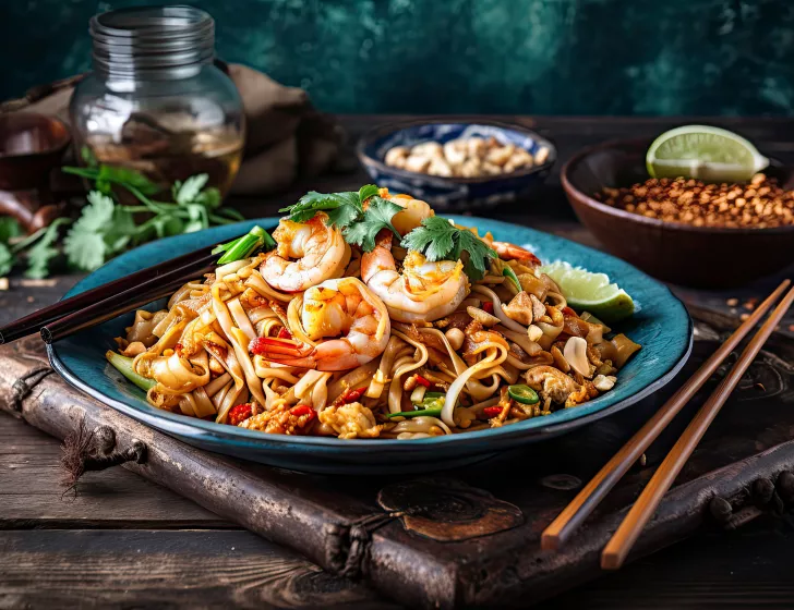 Nouilles sautées au Poulet & aux légumes.