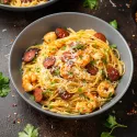 Spaghetti aux Scampis, sauce crémeuse au Chorizo.