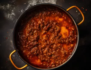 Spaghetti à la véritable Sauce Bolognèse, Parmesan râpé .