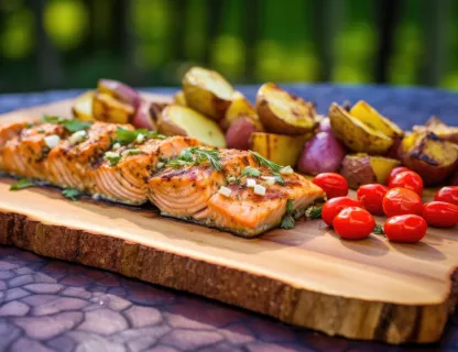 Pavé de saumon sauce crémeuse au Basilic frais, Tomates cerises rôties, tagliatelle.
