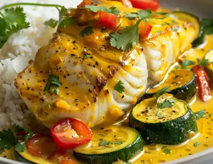 Curry vert de poisson aux légumes,  Riz blanc.