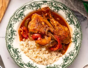 Poulet Basquaise, riz Basmati.
