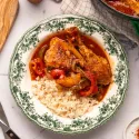 Poulet Basquaise, riz Basmati.