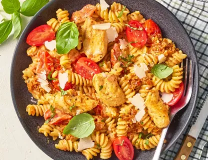 Salade de pâtes au Pesto Rosso, Poulet & Jambon d’Italie.